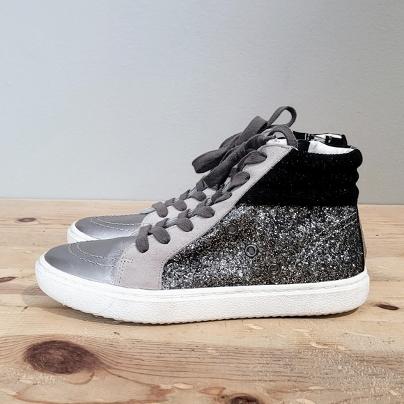 Steve Madden Serena Mixed Media High Top Sneakers NY90 Glitter Zip Shoes… - Picture 9 of 12
